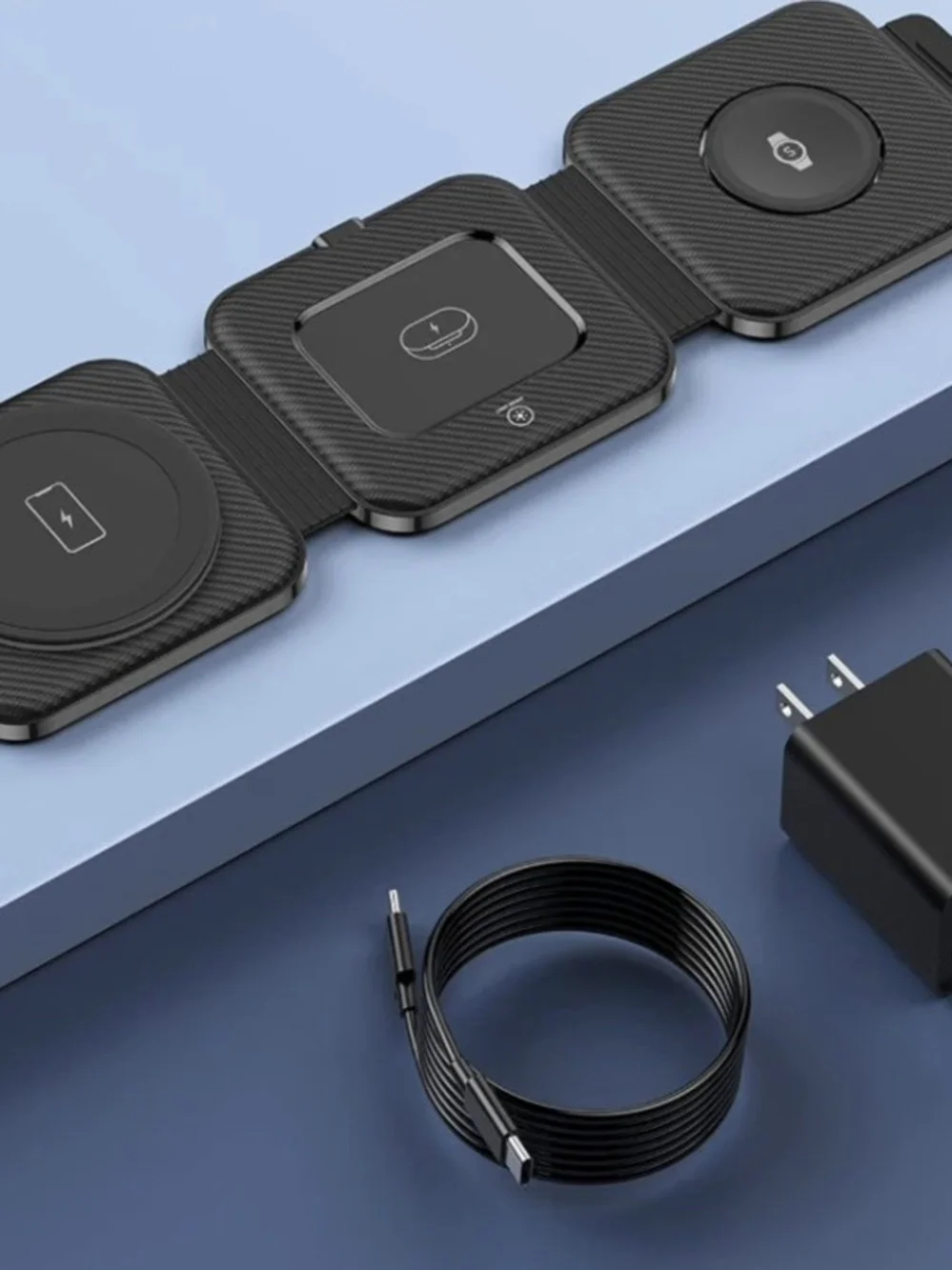 Foldable 3-in-1 Wireless Charging Pad - Black